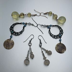 Vintage SET of 3 PAIRS METAL-BEAD Earrings, Unmarked